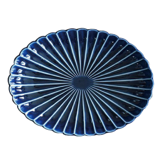 ぎやまん陶 楕円焼物皿 ナス紺ブルー