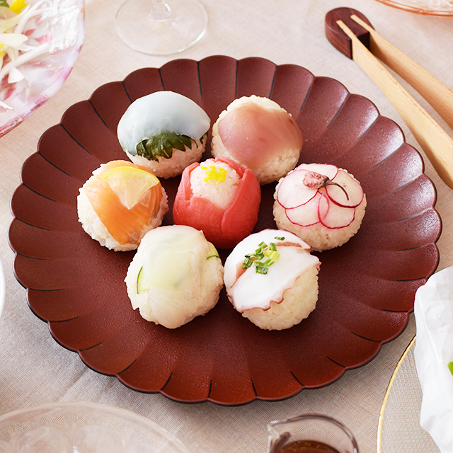 8寸菊割りプレート 蒔き地 根来