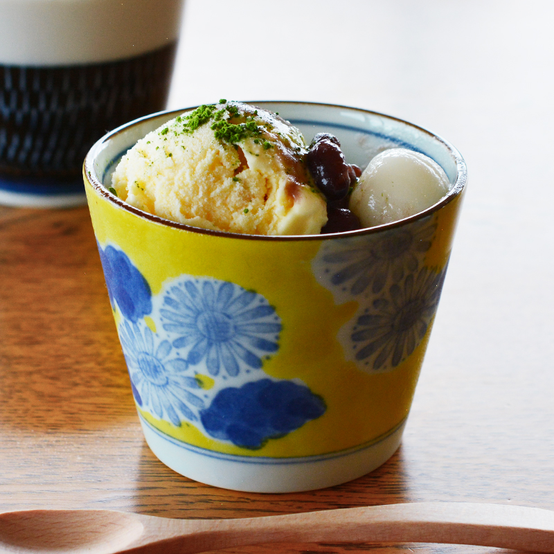 黄地草花そばちょこ