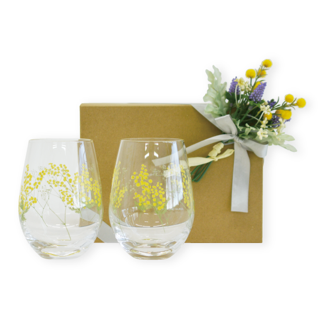 花文ペアタンブラー ミモザ・かすみ草