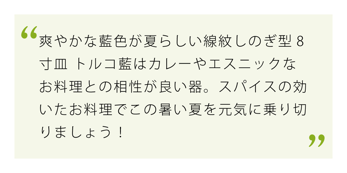 爽やかなトルコ藍はエスニックなお料理にも◎