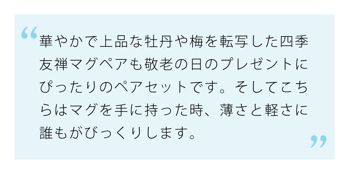 華やかで上品な牡丹と梅が転写された四季友禅マグペア