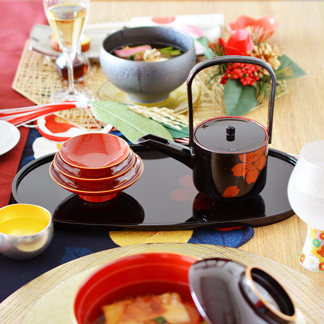 透き絵屠蘇器 小判型 さくら