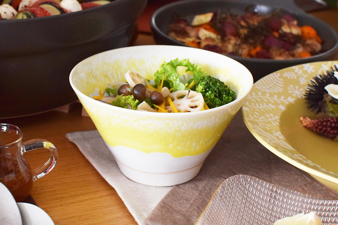 カラー流し反りボウル イエロー