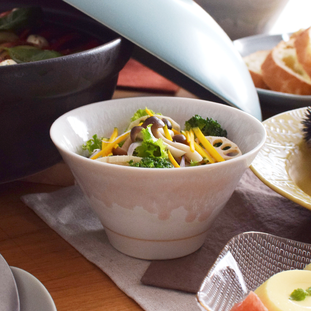 カラー流し反りボウル ピンク