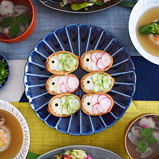 ぎやまん陶 8寸皿 ナス紺ブルー