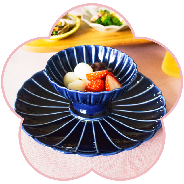 ぎやまん陶 高台デザート ナス紺ブルー