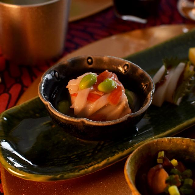 藍貫入灰釉流し酒肴セット