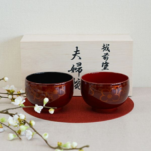 漆刷毛塗 花づくし 夫婦汁椀｜和食器通販｜織部 Online Store【公式】