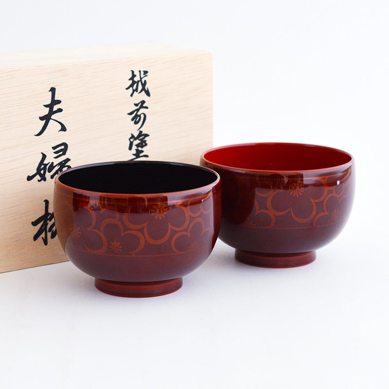 広晴 漆刷毛塗花づくし夫婦汁椀