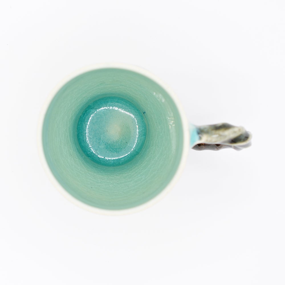 鶴琳窯 ねじり手フリーカップ 二色線刻 ブルー