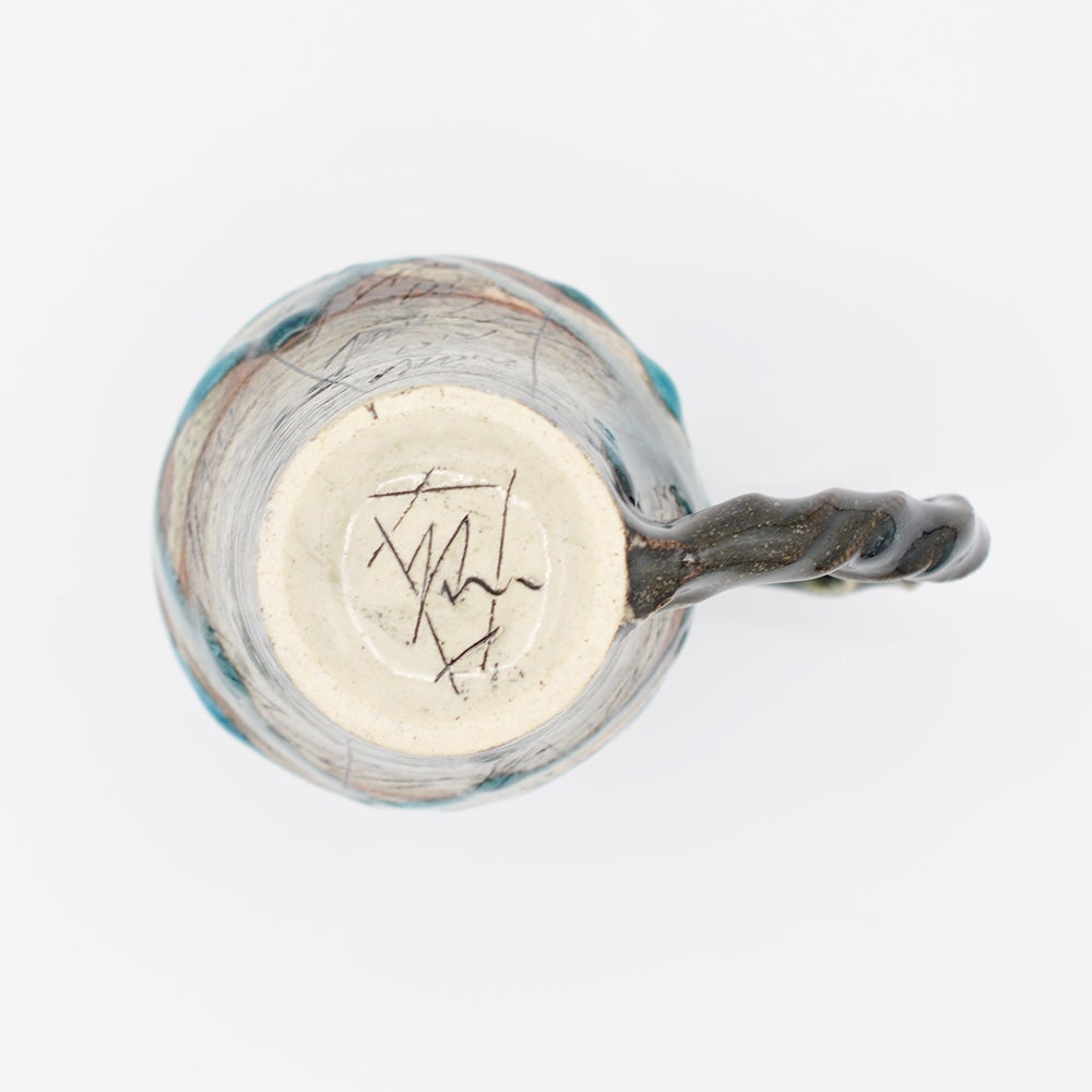 鶴琳窯 ねじり手フリーカップ 二色線刻 ブルー