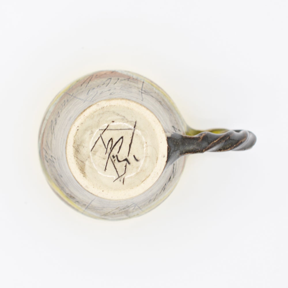 鶴琳窯 ねじり手フリーカップ 二色線刻 イエロー