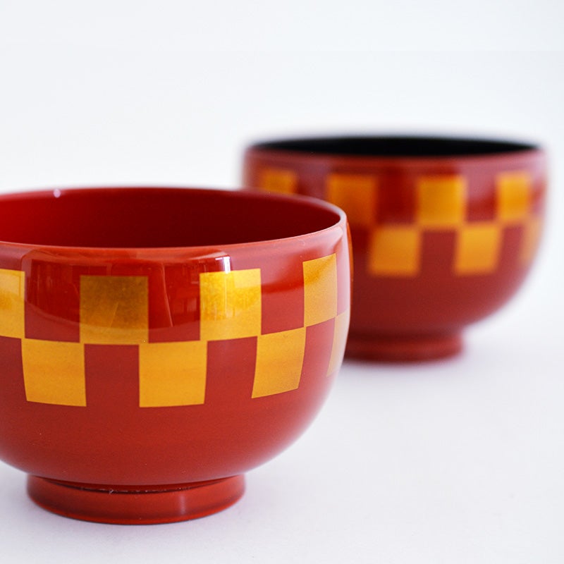 漆刷毛塗 市松 夫婦汁椀｜和食器通販｜織部 Online Store【公式】