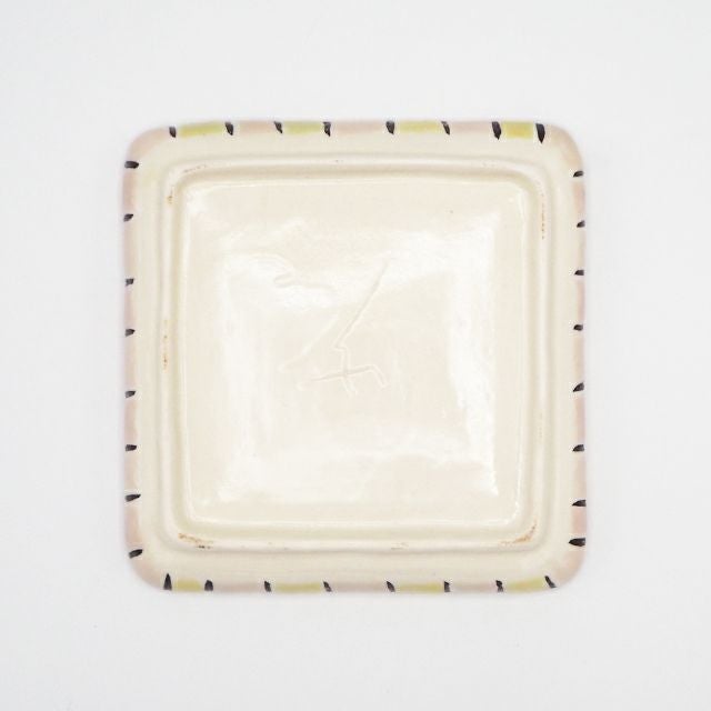 藤井敬之 白彩釉桃黄格子文四方角鉢