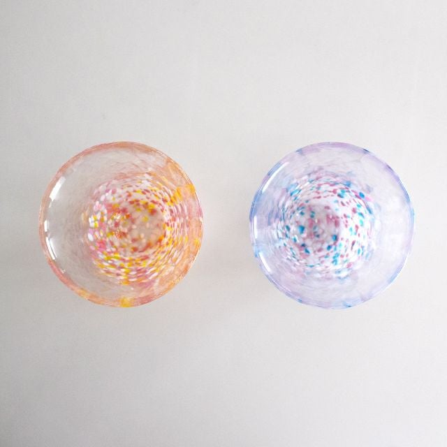 四季を感じるハンドメイドガラスの津軽びいどろsakura盃ペア 菜の花と青い空