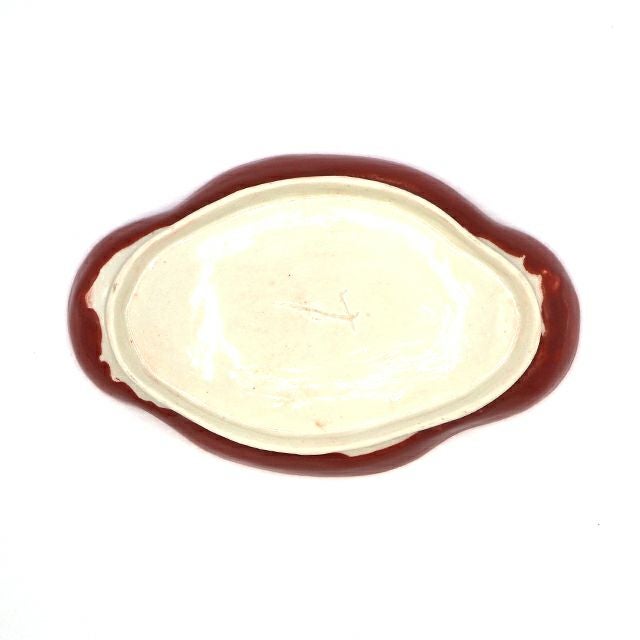 藤井敬之 花赤釉白花格子文木瓜大皿