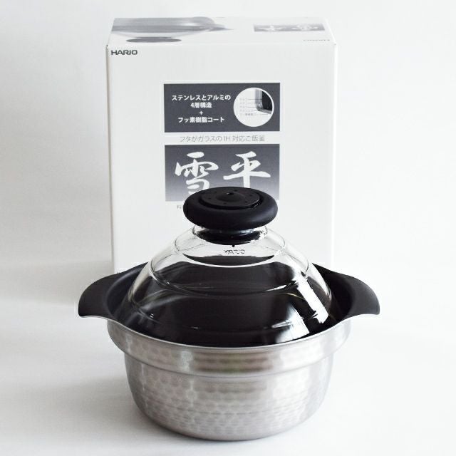 HARIO フタがガラスのIH対応ご飯釜 雪平 炊飯鍋 3合 yukihiragama_01.jpg