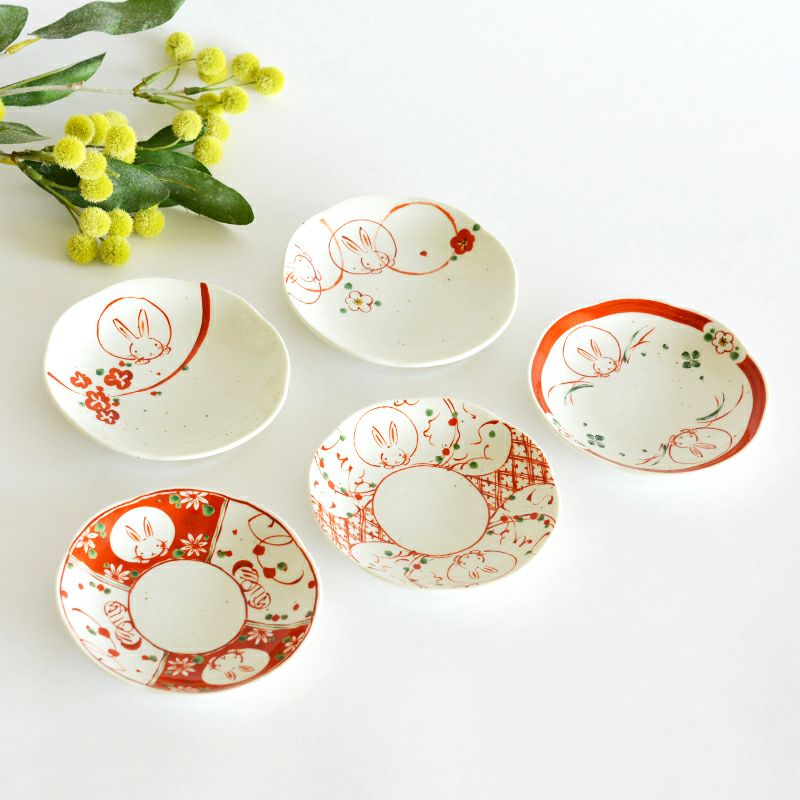 赤絵花うさぎ小皿揃｜和食器通販｜織部 Online Store【公式】