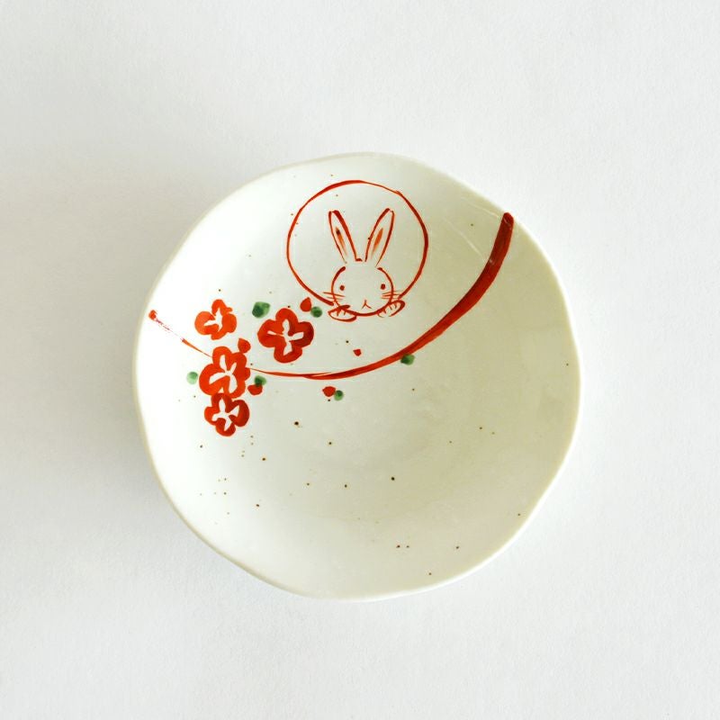 赤絵花うさぎ小皿揃