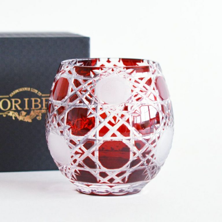 切子 オールドグラス 格子 レッド