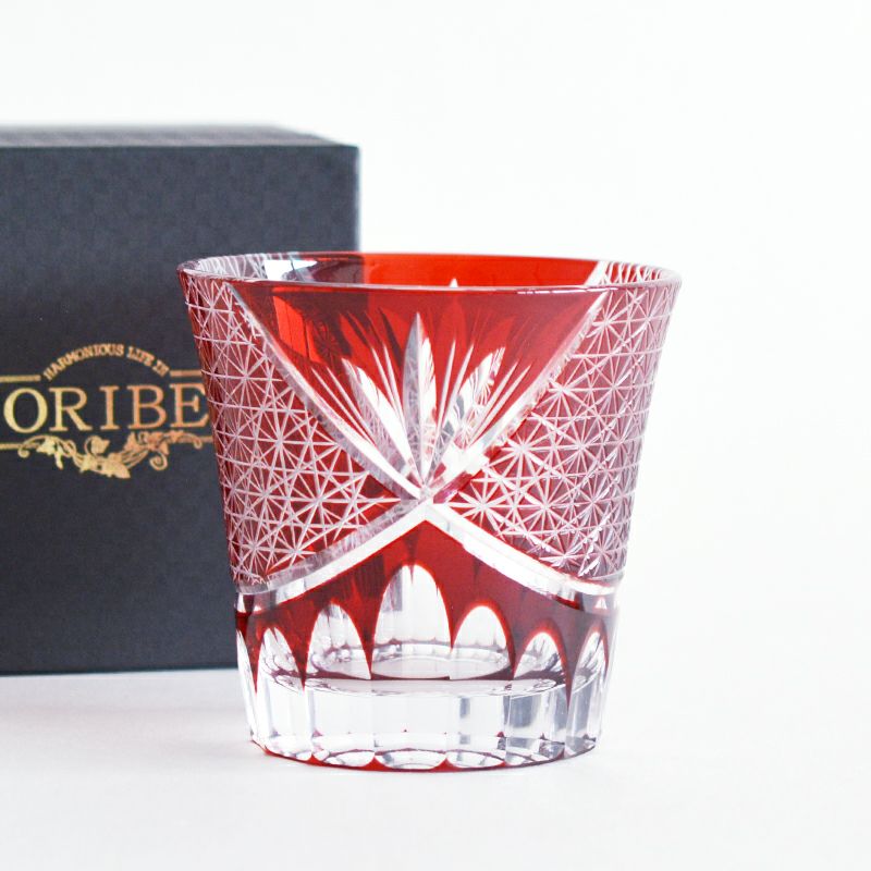 切子 オールドグラス 月光 レッド