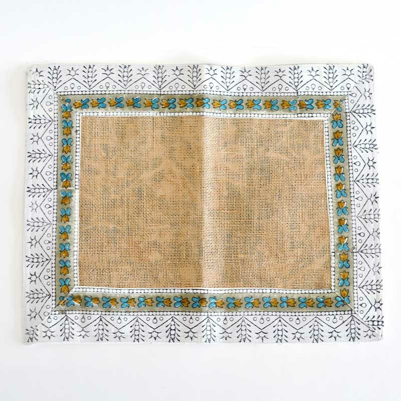 ランチョンマットブロックプリント ターコイズ