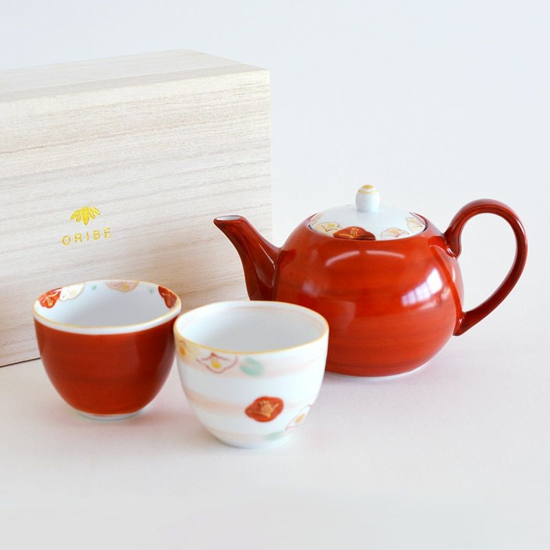 赤絵 流水椿 茶器セット｜和食器通販｜織部 Online Store【公式】
