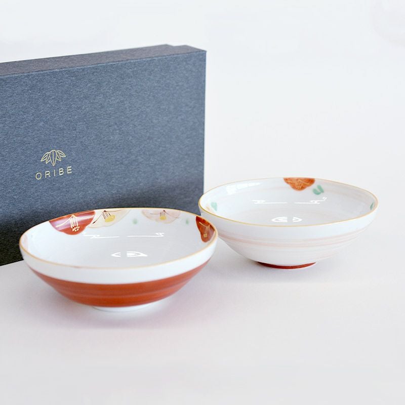 赤絵 流水椿 小鉢ペア｜和食器通販｜織部 Online Store【公式】