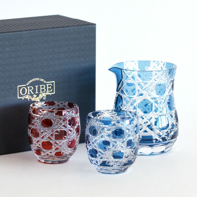 江戸切子 【格安！】切り子食器美品16個セット/切子 S204片口・ぐい呑み2個セット 江戸切子.jp | 紫1セット 雫 食器