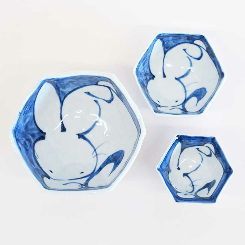 赤絵うさぎ 六角鉢｜和食器通販｜織部 Online Store【公式】