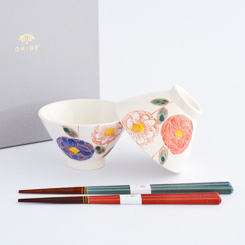 花飾り茶碗＆箸 ペア