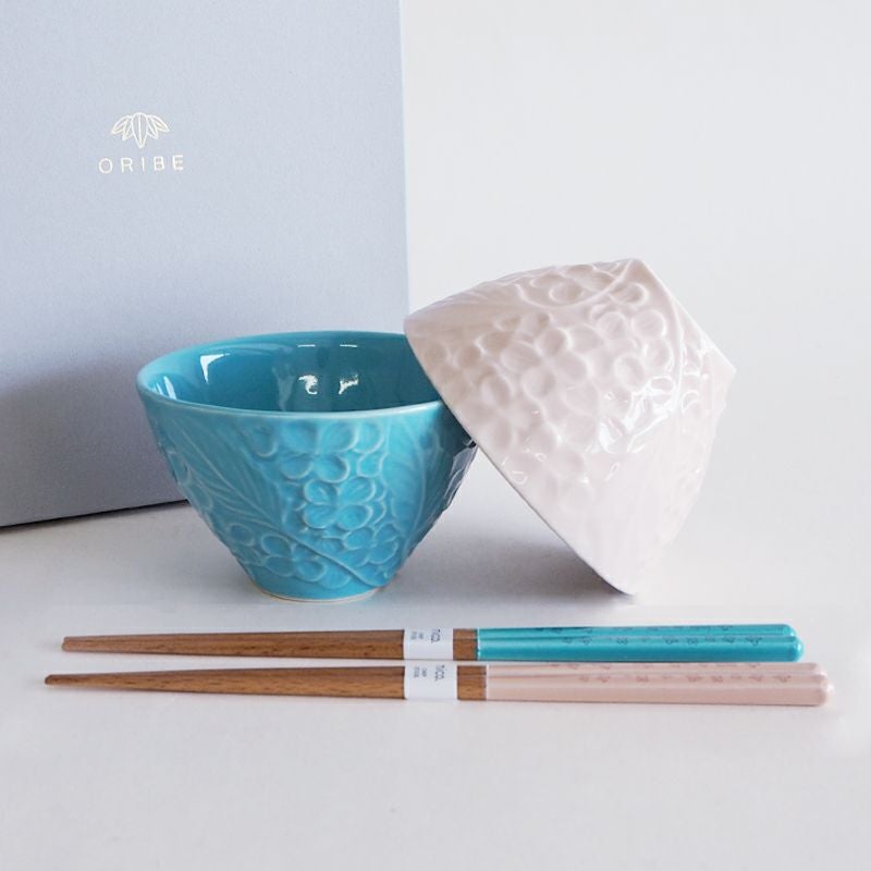 花彫り茶碗＆箸ペア