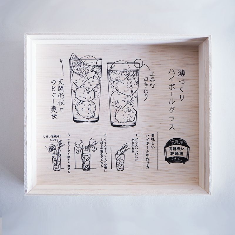 蓋の裏側にハイボールのおいしい作り方が描かれています