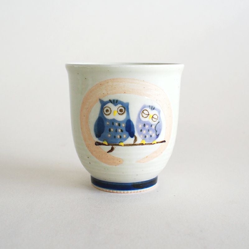 親子ふくろう湯呑　青