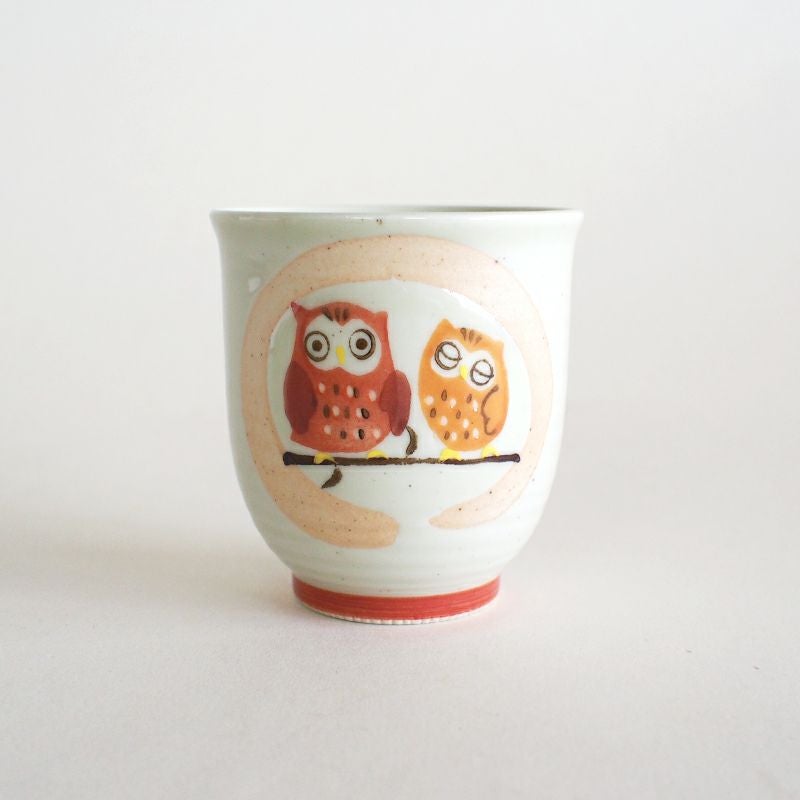 親子ふくろう湯呑　赤
