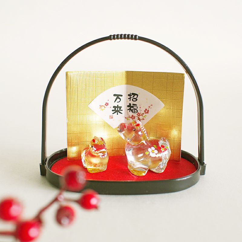 午 硝子親子盆飾り 中小