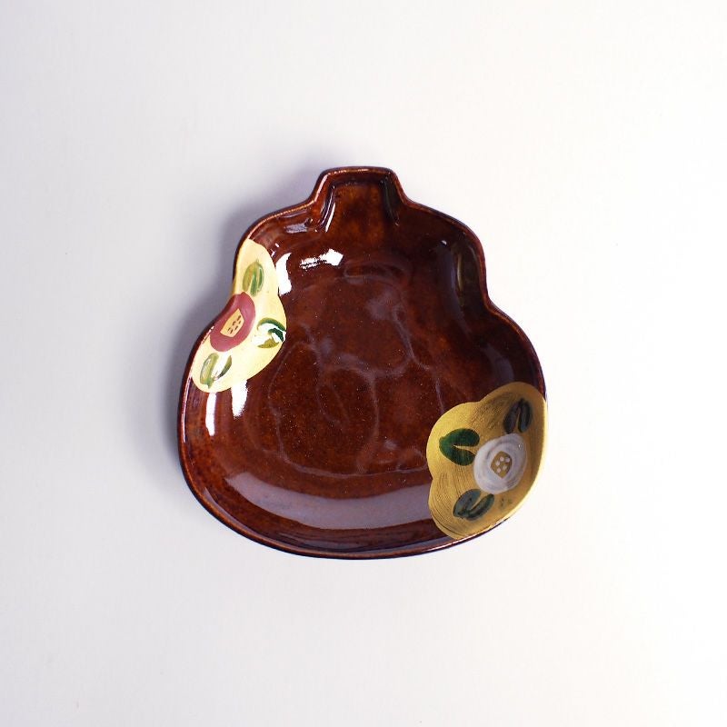 ひょうたん小皿 アメ釉椿