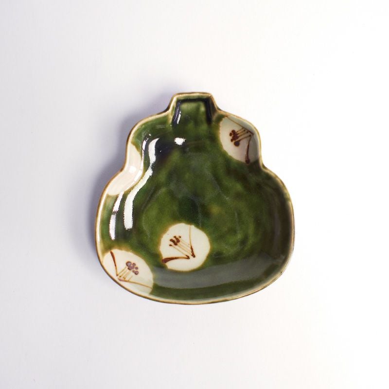 ひょうたん小皿 織部椿