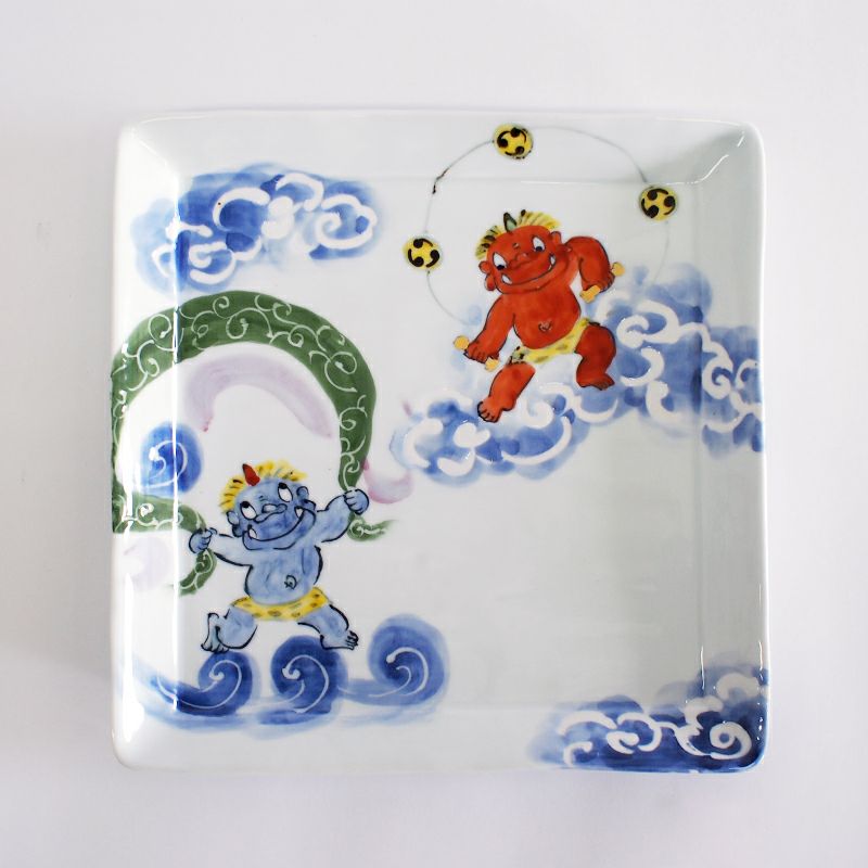 RAKU鬼絵 正角皿（大） 風神雷神