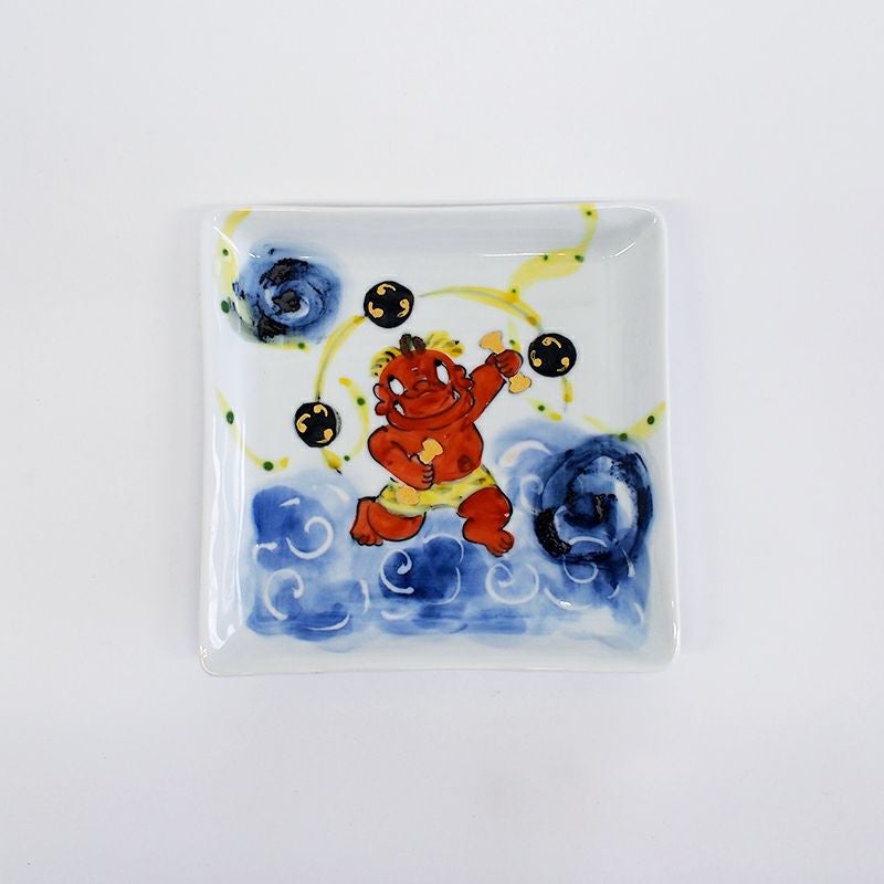 RAKU鬼絵 正角皿（中） 雷神