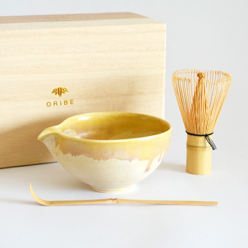 釉流し片口抹茶セット 薄黄