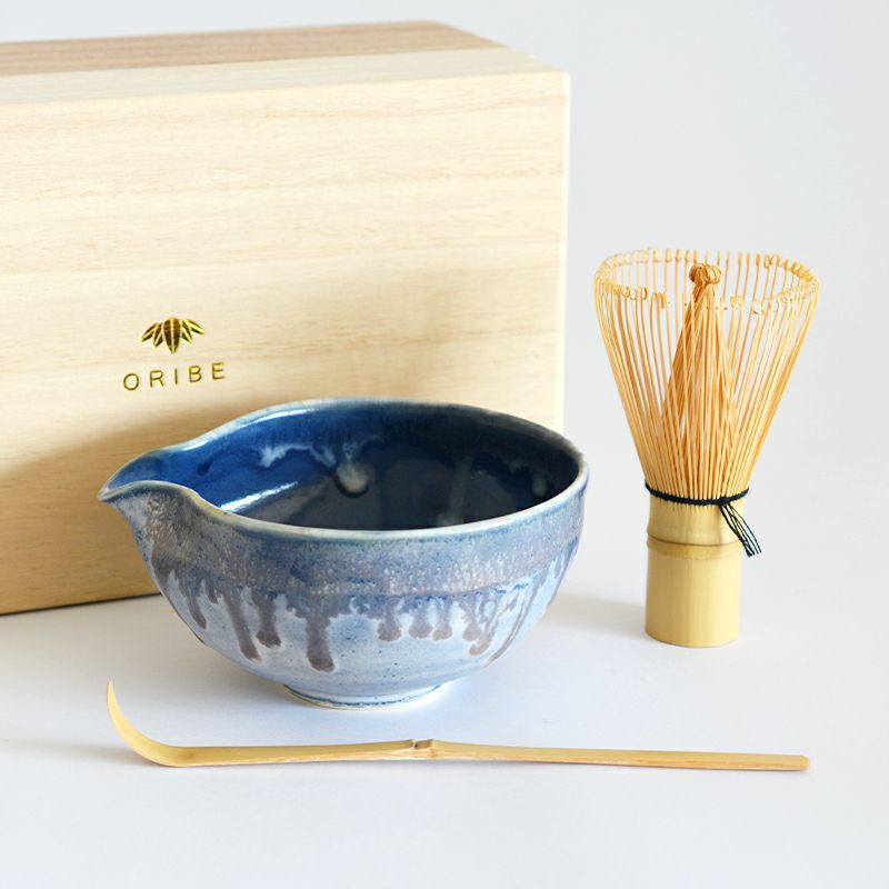 釉流し片口抹茶セット 藍