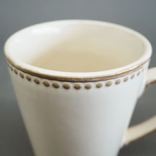 カップの渕はラインとドットが並び、おしゃれなアクセントになっています