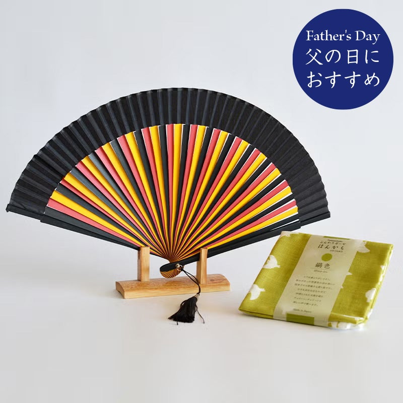 父の日三色骨扇子＆ハンカチセット