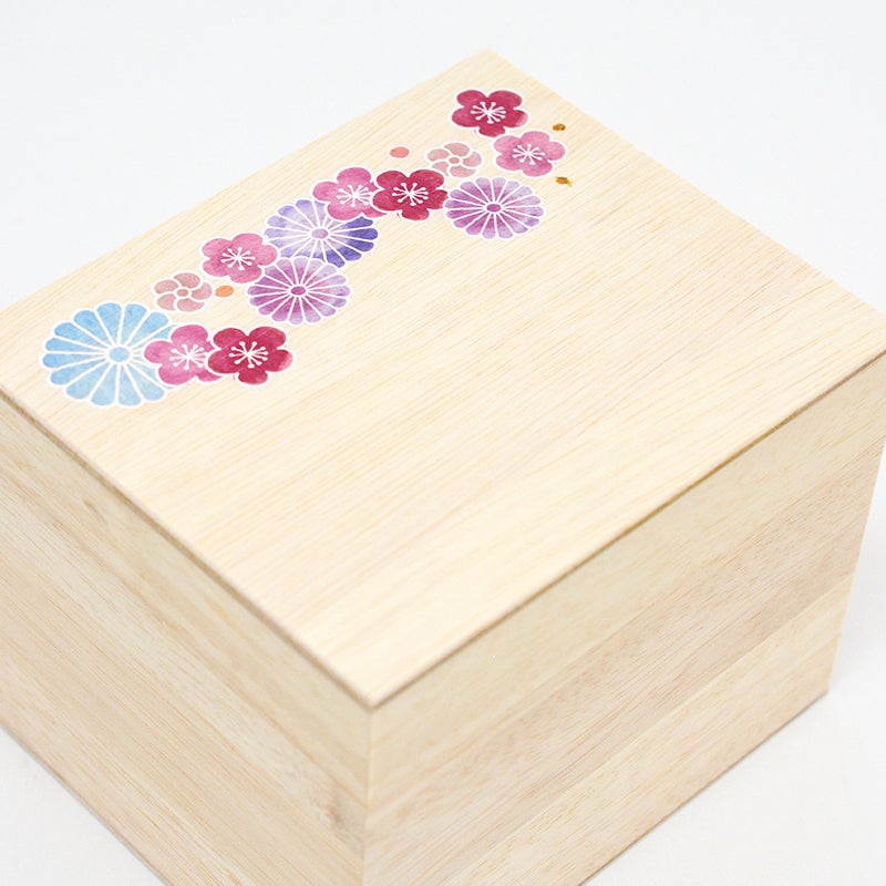 蓋には菊や梅などのお花を散りばめたかわいい絵柄です