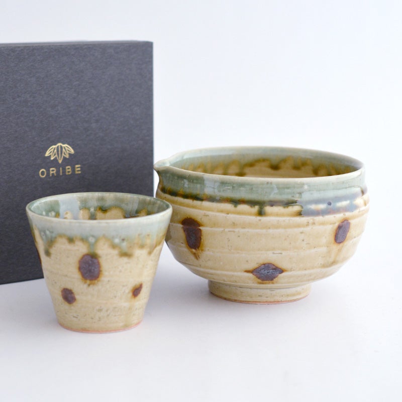 織部流し片口抹茶 カップ付